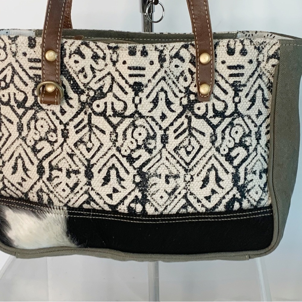 Myra Bag Spencer Upcycled Canvas & Cowhide Leather Bag S-1246